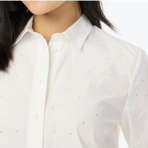 J. Crew Women's White Rhinestone Embellished Button Down Blouse Size XL